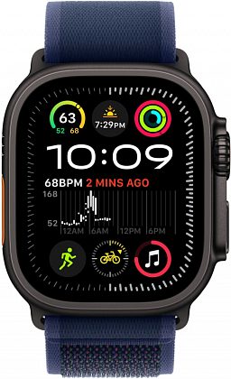 Ремешок Apple 49 мм Trail Loop, синего цвета, черный титан, размер M/L