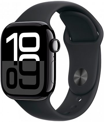 Apple Watch Series 10, 42 мм, корпус из алюминия цвета «чёрный глянец», спортивный ремешок черного цвета S/M (MWWE3)