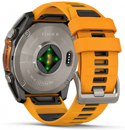 Garmin Fenix 8, 51 мм, AMOLED, Sapphire Titanium with spark orange/graphite silicone band
