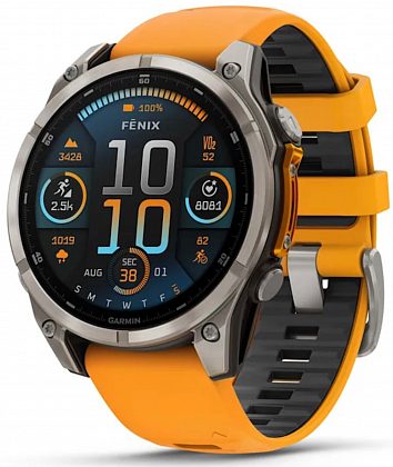 Garmin Fenix 8, 51 мм, AMOLED, Sapphire Titanium with spark orange/graphite silicone band