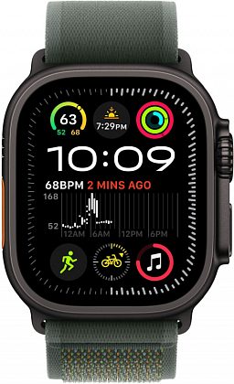 Ремешок Apple 49 мм Trail Loop, зеленого цвета, черный титан, размер M/L