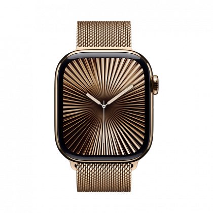 Apple Watch Series 10, 42 мм, корпус из титана цвета «титановый золотой», «миланская петля» золотого цвета
