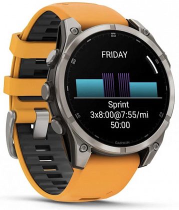 Garmin Fenix 8, 51 мм, AMOLED, Sapphire Titanium with spark orange/graphite silicone band