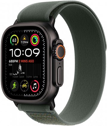 Ремешок Apple 49 мм Trail Loop, зеленого цвета, черный титан, размер M/L